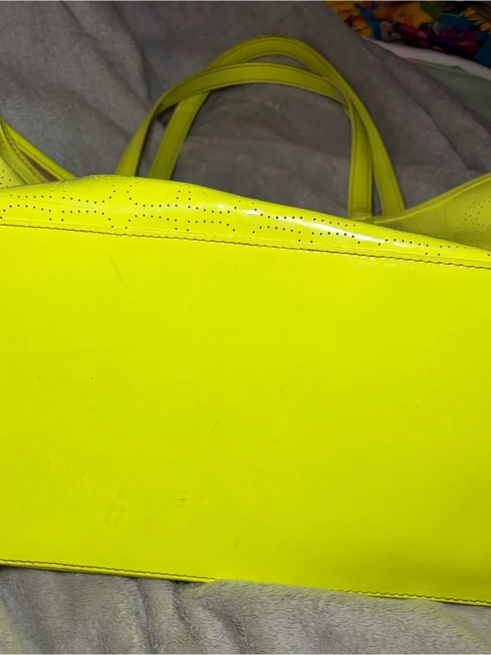 kate spade Neon Yellow Patent Tote with Perforated Floral Pattern